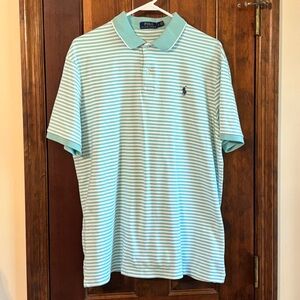 Polo Ralph Lauren Polo Shirt Mens Size L Aqua White Striped Short Sleeve